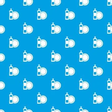 Dishwashing liquid detergent and dish pattern seamless blue Stock Illustration