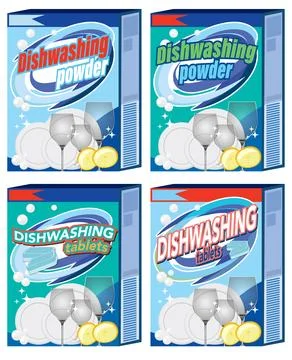 Dishwashing Powder and Tablets Packaging Vector Set Stock Illustration