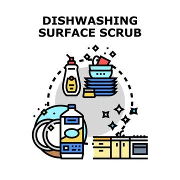 Dishwashing process preparing kitchen surface scrub Stock Illustration