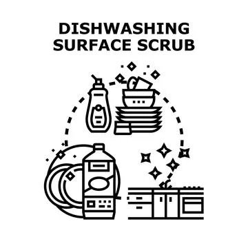 Dishwashing process preparing kitchen surface scrub Stock Illustration