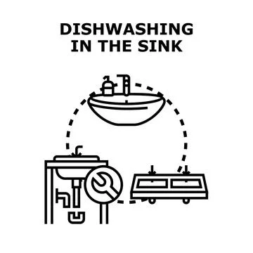 Dishwashing in the sink and kitchen hygiene concept 스톡 일러스트