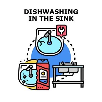 Dishwashing vector concept with kitchen sink cleaning supplies 스톡 일러스트
