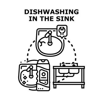 Dishwashing vector concept with kitchen sink cleaning supplies イラスト素材
