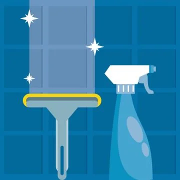 Disinfect and clean activity with splash bottle and glass squeegee cleaner Stock Illustration
