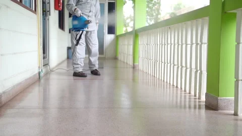 Disinfectant sprayers and germs that adhere on objects on the surface. Stock Footage 146060601