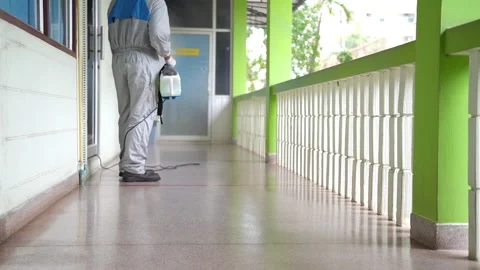 Disinfectant sprayers and germs that adhere on objects on the surface. Stock Footage 146060642
