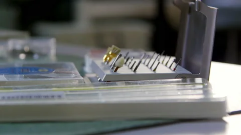 Disinfected drills kit kept on table in dentist office Stock Footage 239433462
