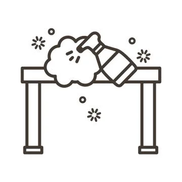 Disinfected surface of table with spray bottle line style Stock Illustration