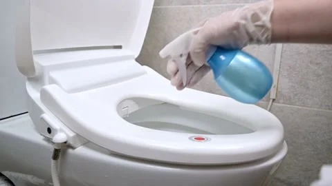 Disinfecting the bathroom. Stock Footage 133577401