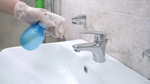 Disinfecting the bathroom. Stock Footage 133577489