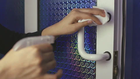 Disinfecting door knobs Video stock 145181364