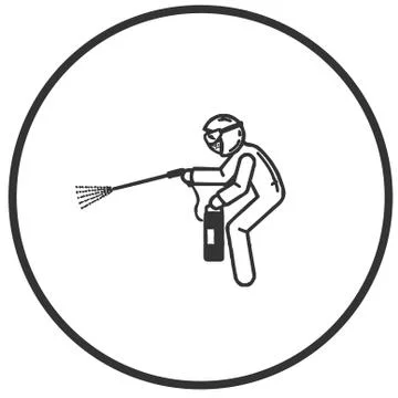 Disinfecting Icon. Using hose to spray disinfectant icon vector illustration. Stock Illustration