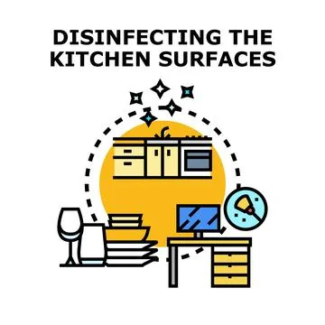 Disinfecting kitchen surfaces concept with cleaning tool Stock Illustration