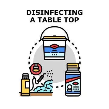 Disinfecting a table surface preventing germ spread Stock Illustration