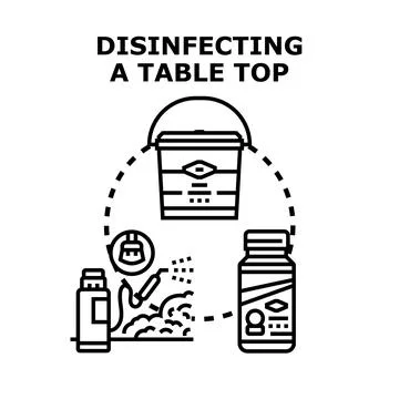 Disinfecting a table surface preventing germ spread Stock Illustration