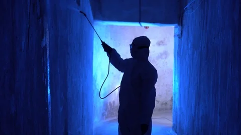 Disinfection against coronavirus COVID-19, virus mers. Epidemic quarantine Stock Footage 124018615