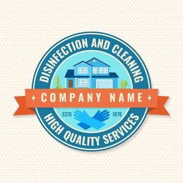 Disinfection and cleaning services patch, logo, emblem. Vector. For professional Stock Illustration
