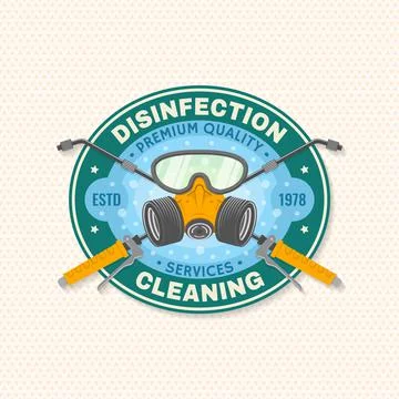 Disinfection and cleaning services patch, badge, logo, emblem. Vector. For Stock Illustration