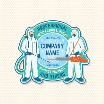 Disinfection and cleaning services patch, logo, emblem. Vector. For professional Stock Illustration