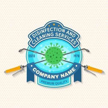 Disinfection and cleaning services patch, logo, emblem. Vector. For professional Stock Illustration