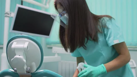 Disinfection of the dentist's workplace. Stock Footage 144349820