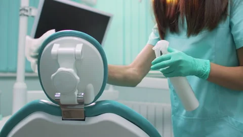 Disinfection of the dentist's workplace. Stock Footage 144669060