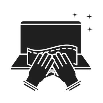 Disinfection, hands paper cleaning the computer, disinfecting products for Illustrazione stock