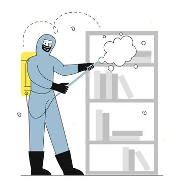 Disinfection of premises vector linear concept Stock Illustration
