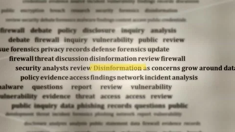 Disinformation Highlighted Text - Cybersecurity Research Document Stock Footage 346332136