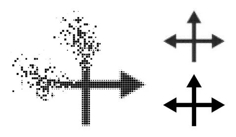 Disintegrating and Halftone Dotted Intersection Directions Icon Ilustração Stock