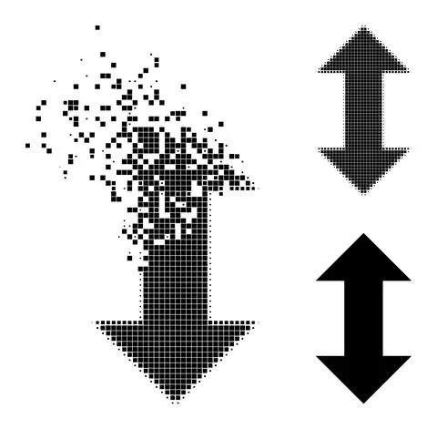 Disintegrating and Halftone Pixelated Vertical Exchange Arrows Glyph Illustrazione stock