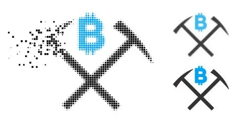 Disintegrating Dot Halftone Bitcoin Mining Hammers Icon イラスト素材