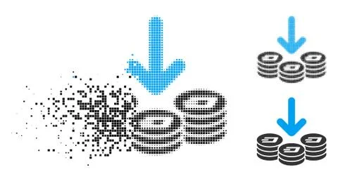 Disintegrating Dot Halftone Dash Coins Income Icon Stock Illustration