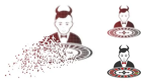 Disintegrating Dot Halftone Devil Roulette Croupier Icon 스톡 일러스트