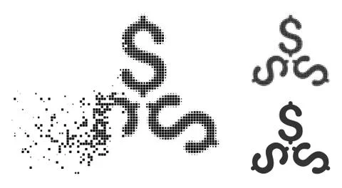 Disintegrating Dot Halftone Dollar Trinity Icon Illustrazione stock