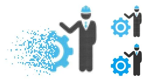Disintegrating Dot Halftone Engineer With Gear Icon Stockillustratie