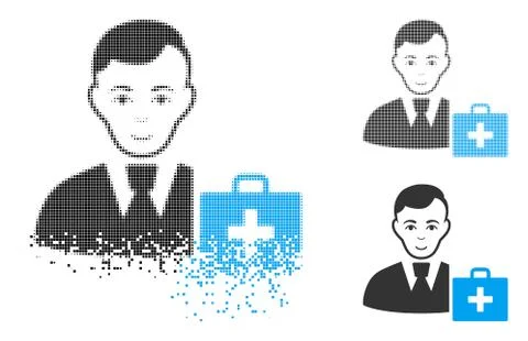 Disintegrating Dot Halftone First-Aid Manager Icon with Face 스톡 일러스트