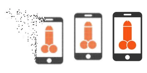 Disintegrating Dot Halftone Mobile Erected Cock Icon Illustrazione stock