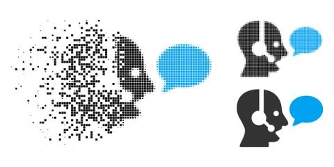 Disintegrating Dot Halftone Operator Message Balloon Icon Stock Illustration