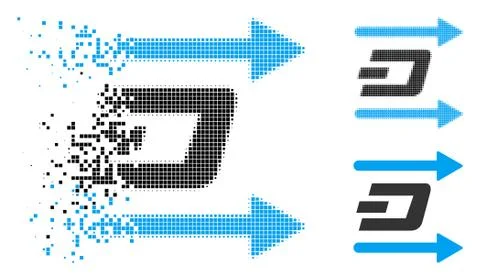 Disintegrating Dotted Halftone Dash Send Arrows Icon Stock Illustration