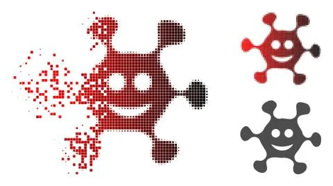 Disintegrating Dotted Halftone Happy Microbe Icon Stock Illustration