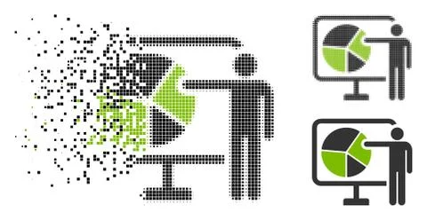 Disintegrating Dotted Halftone Pie Chart Public Report Icon Stock Illustration