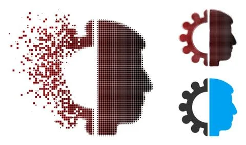 Disintegrating Pixel Halftone Android Head Icon Illustrazione stock