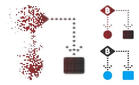 Disintegrating Pixel Halftone Bitcoin Algorithm Scheme Icon 스톡 일러스트