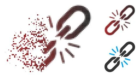 Disintegrating Pixel Halftone Break Chain Link Icon 스톡 일러스트