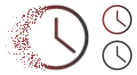 Disintegrating Pixel Halftone Clock Icon Stock Illustration