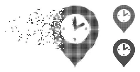 Disintegrating Pixel Halftone Clock Marker Icon Illustrazione stock