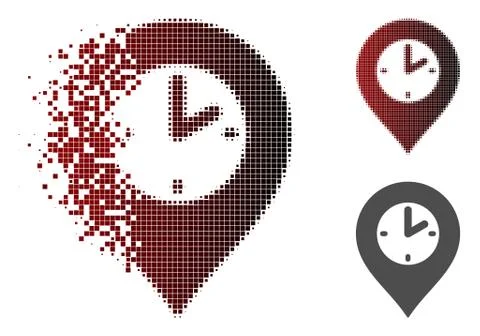 Disintegrating Pixel Halftone Clock Marker Icon Stock Illustration