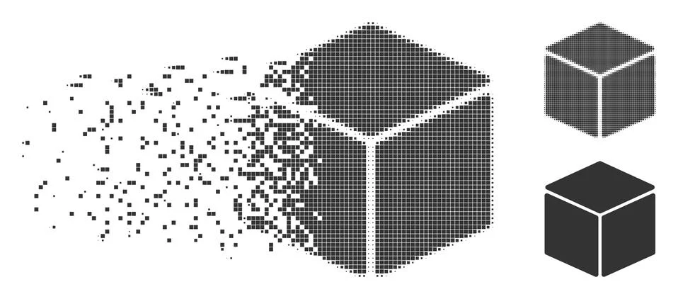 Disintegrating Pixel Halftone Cube Icon 스톡 일러스트