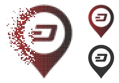 Disintegrating Pixel Halftone Dash Map Pointer Icon Stock Illustration